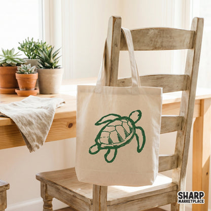 Detailed green sea turtle illustration featuring scribbled line art, suitable for DTF printing, custom stickers, and minimalist ocean-themed wall art.