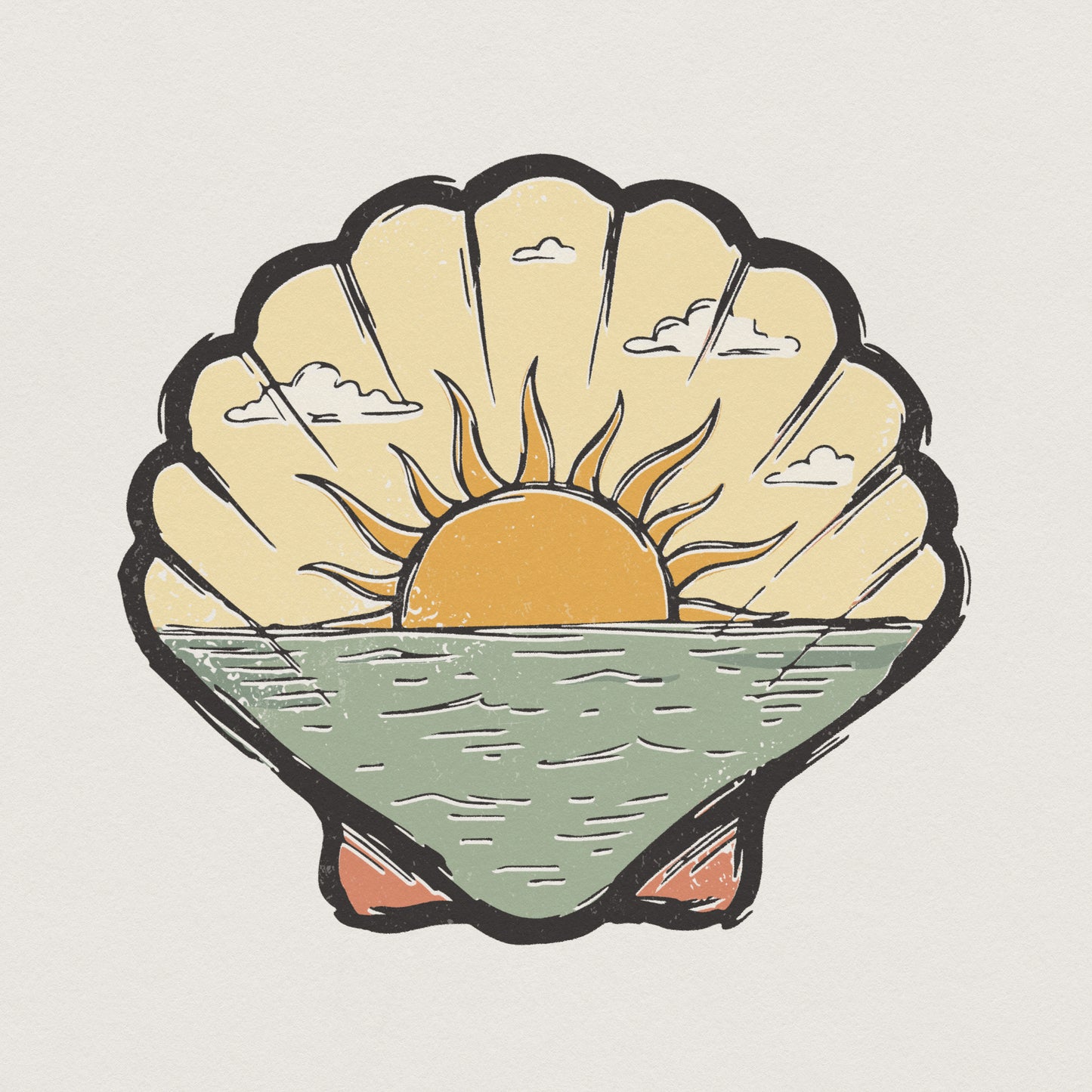 Sunset Ocean Shell PNG, Beach Sunrise Clipart - 300 DPI Design for T-Shirt