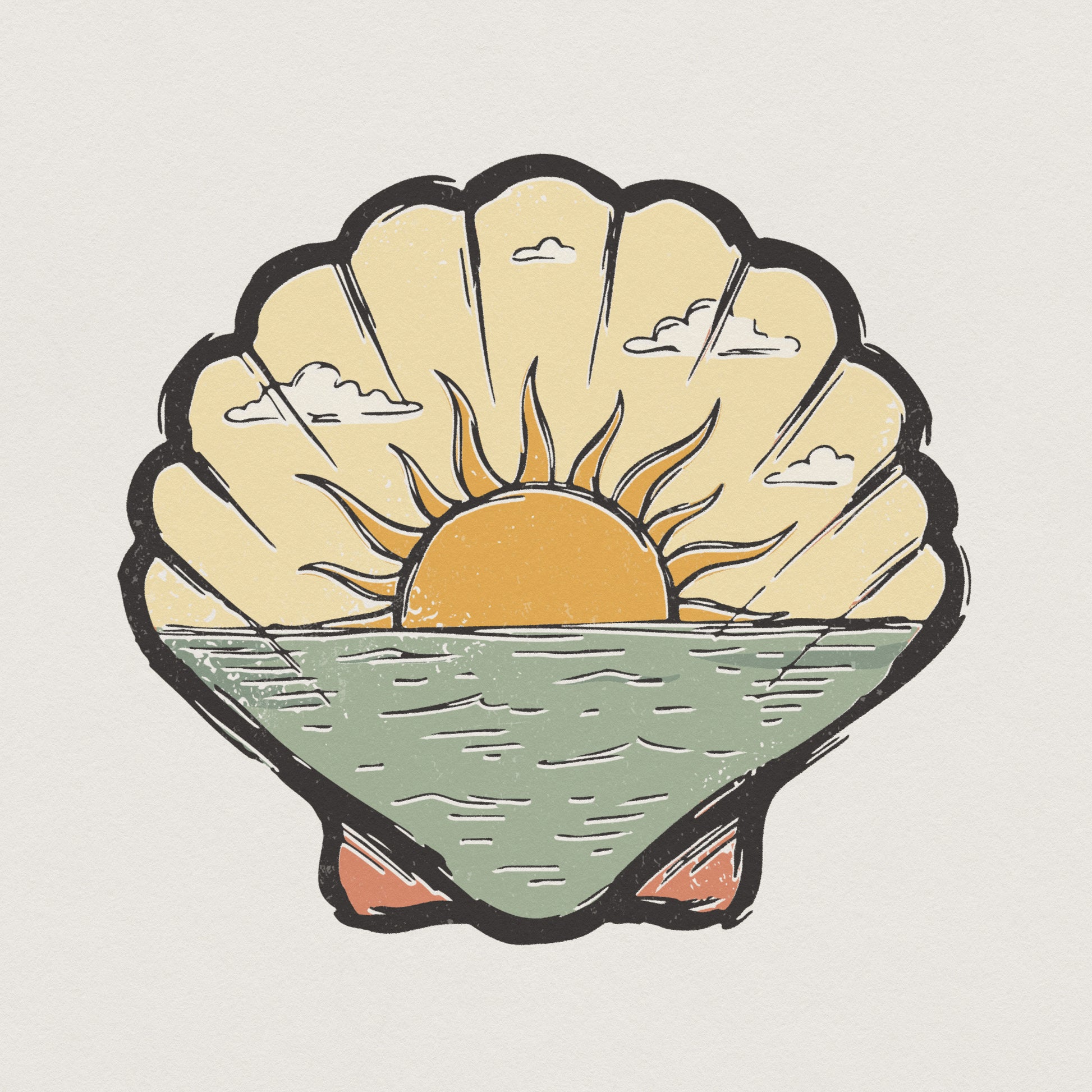 Sunset Ocean Shell PNG, Beach Sunrise Clipart - 300 DPI Design for T-Shirt