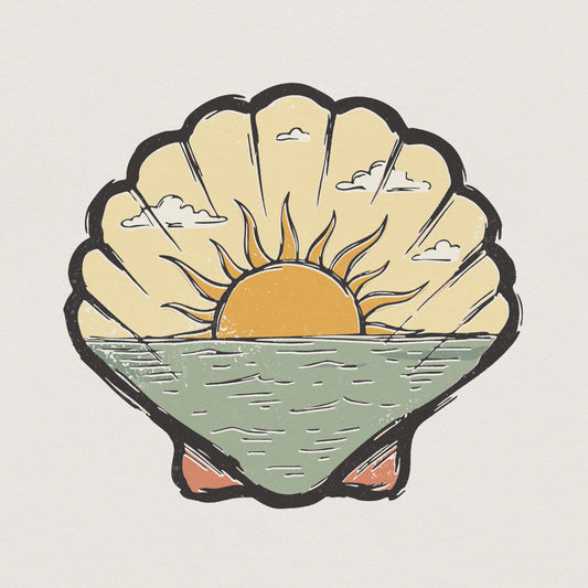 Sunset Ocean Shell PNG, Beach Sunrise Clipart - 300 DPI Design for T-Shirt