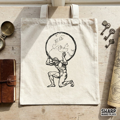 High-resolution digital graphic featuring a classic mythic figure bearing the weight of the world, ideal for DTF transfers, hoodies, and custom wall art.