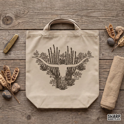 Vintage desert landscape inside a bull skull graphic PNG for retro western cowboy t-shirts and sublimation