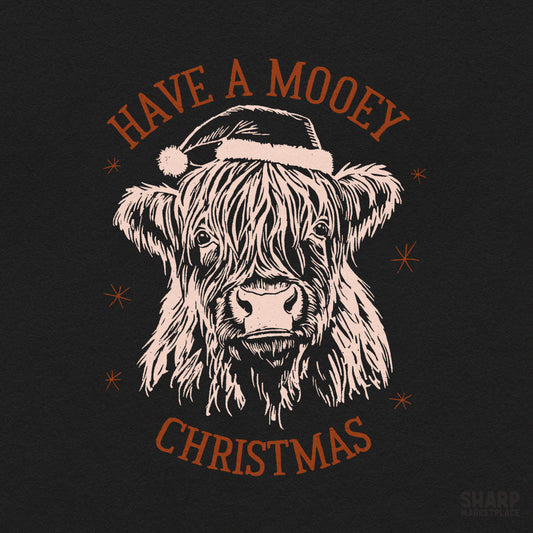Retro Christmas Highland cow wearing a Santa hat digital PNG sublimation design for holiday shirts