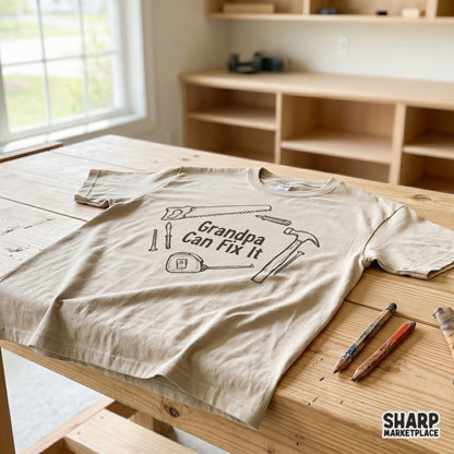 Grandpa Can Fix It vintage hand drawn handyman tools PNG for Father's Day shirts and DIY gift sublimation designs