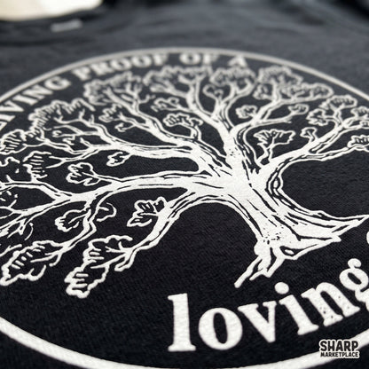 Christian tree of life graphic with Living Proof of a Loving God text for faith t-shirts and apparel