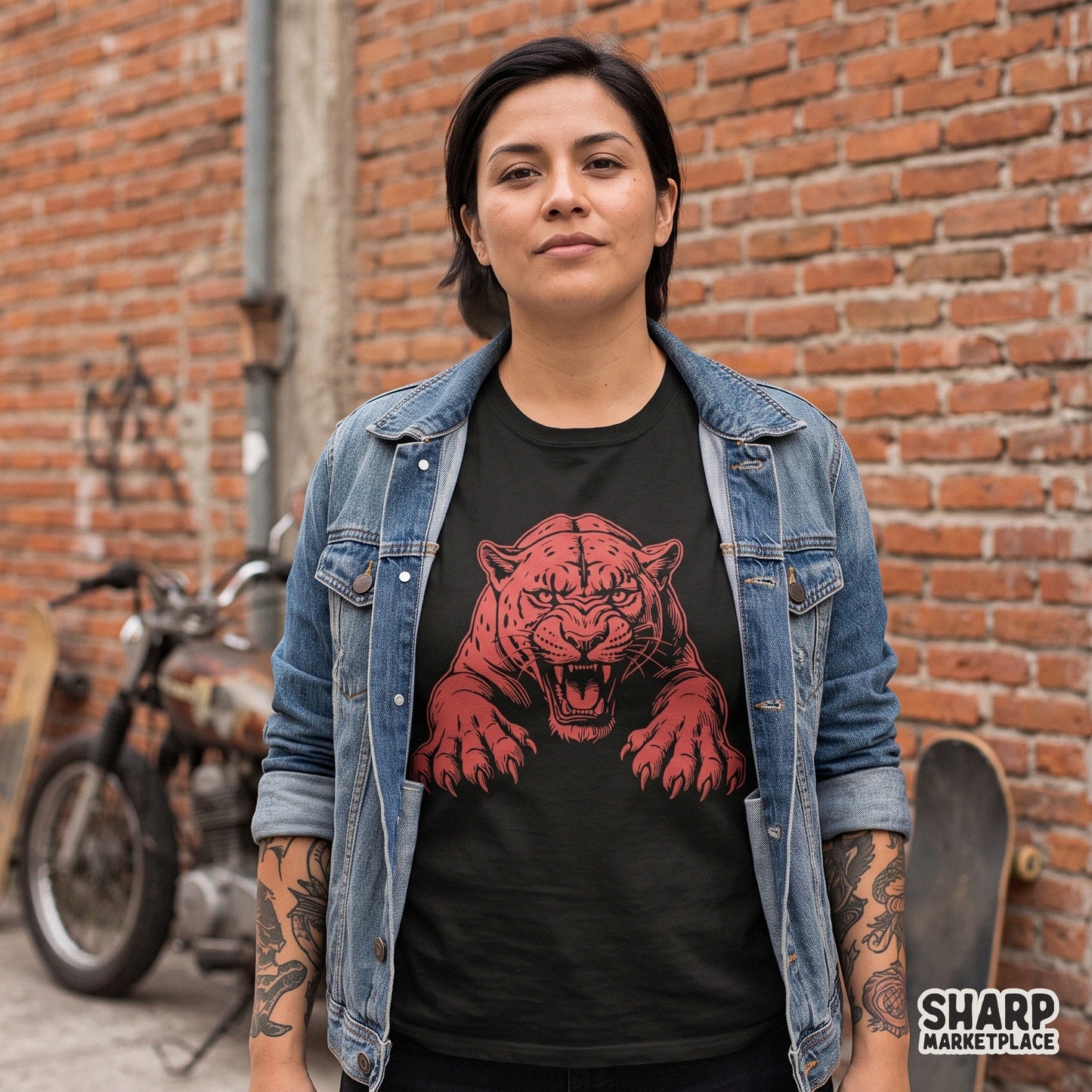 Roaring red panther traditional tattoo graphic for streetwear t-shirt sublimation and animal lovers digital download png