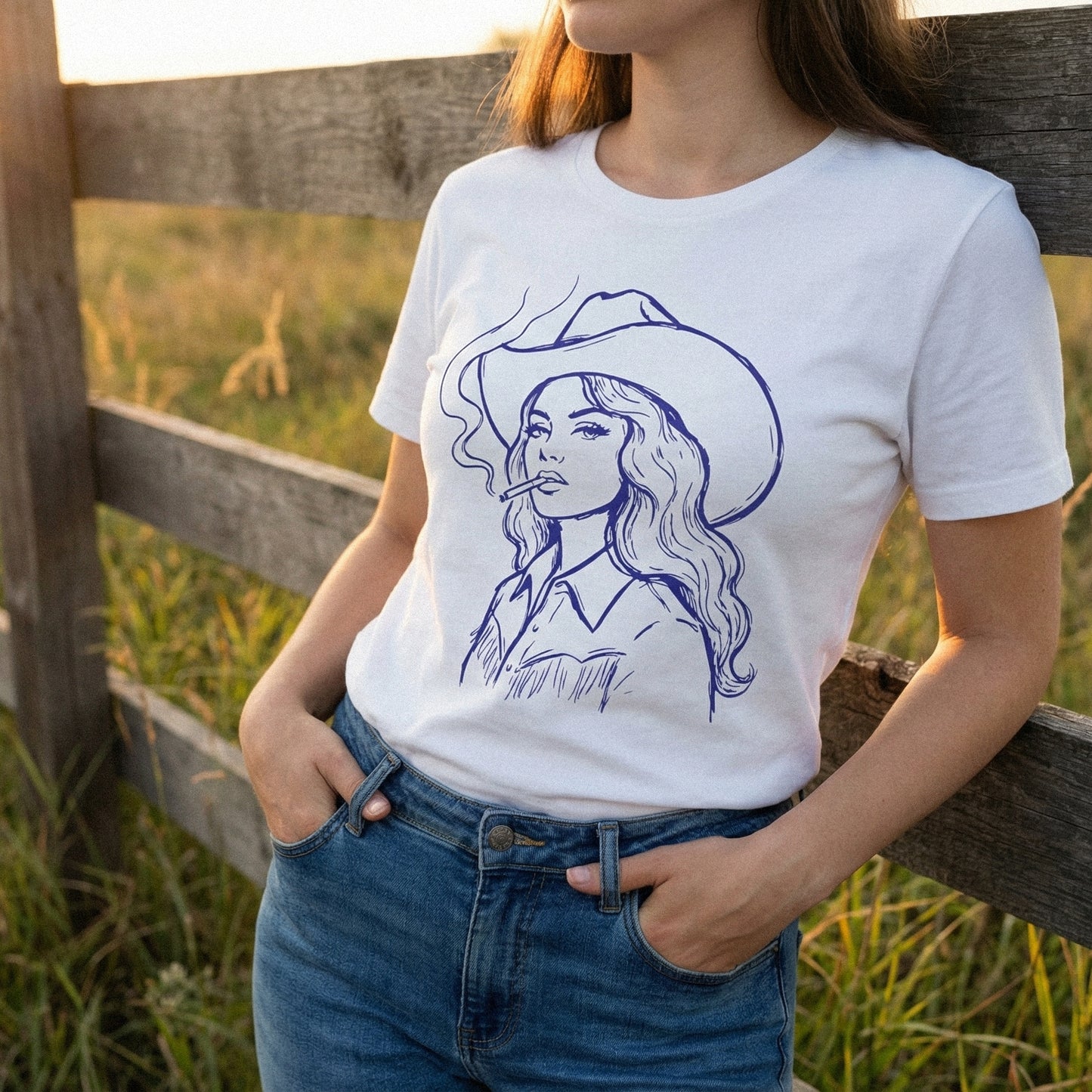 Retro Cowgirl Smoking PNG, Vintage Western Woman Art - 300 DPI Design for