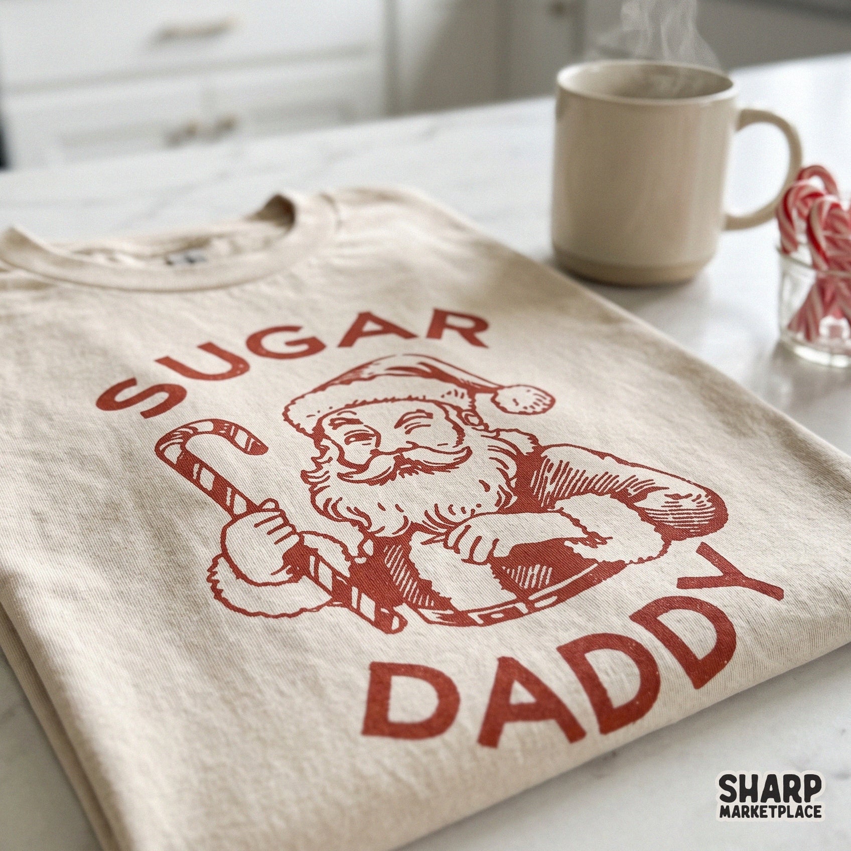 Funny sugar daddy winking Santa Claus retro sublimation design for sarcastic Christmas holiday apparel and shirts