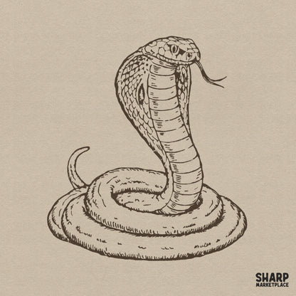 Vintage coiled king cobra snake tattoo graphic art for a retro Halloween spooky season shirt design