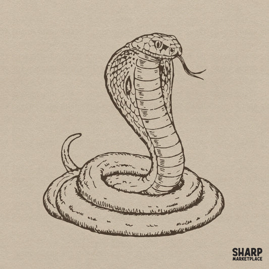 Vintage coiled king cobra snake tattoo graphic art for a retro Halloween spooky season shirt design