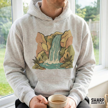 Vintage Waterfall PNG Design, Retro Nature Scene Graphic - 300 DPI Design