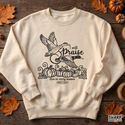 Christian Thanksgiving fall PNG design featuring harvest ducks and Psalm 146:2 Bible verse for shirt sublimation
