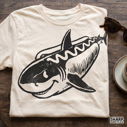 Cool vintage smiling great white shark sketch PNG graphic for summer shirt and tumbler sublimation design
