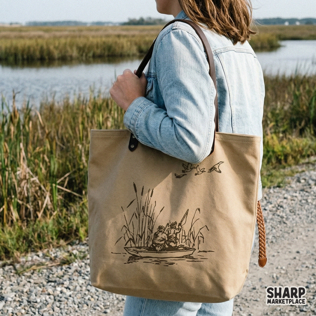 Outdoor hunting themed digital graphic showing a vintage boat scene in a marsh, ideal for creating custom shirts, tumblers, stickers, and wall art.