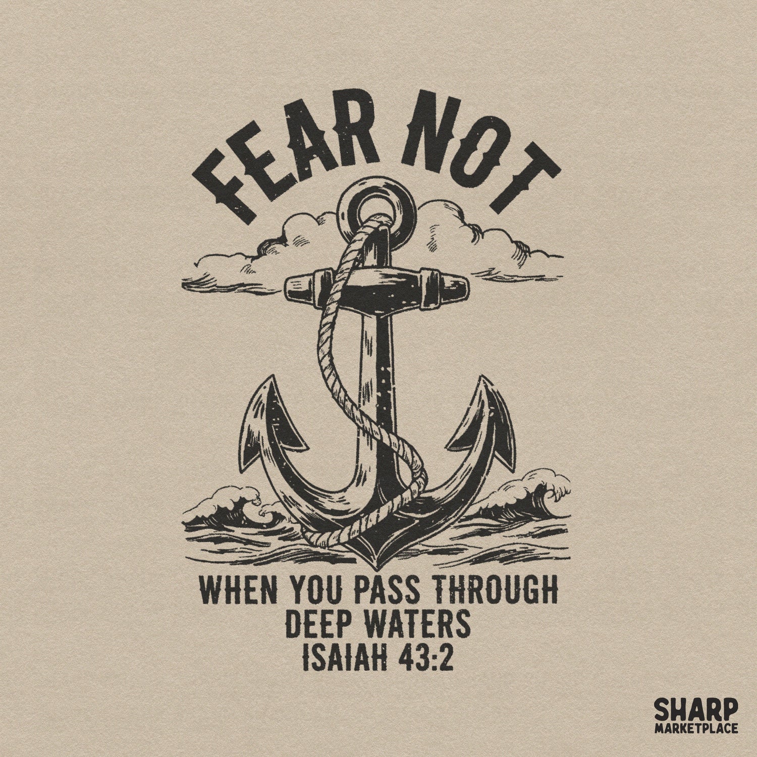 Retro Isaiah 43 2 Christian sublimation design for faith shirts and religious digital crafts