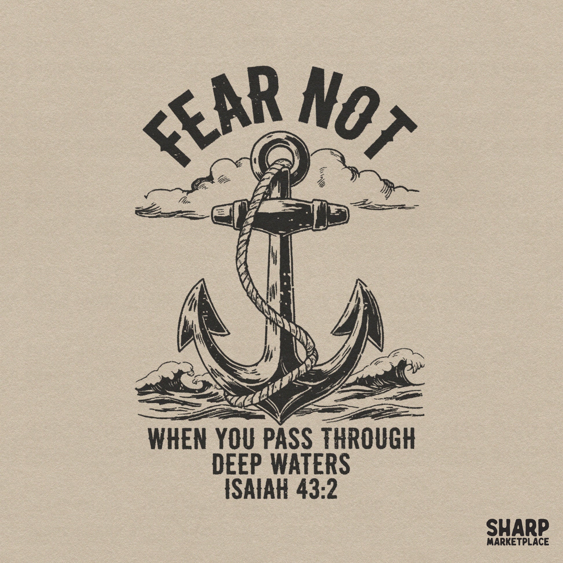 Retro Isaiah 43 2 Christian sublimation design for faith shirts and religious digital crafts