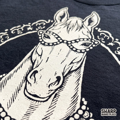 Chic glamour horse illustration wearing a pearl necklace for a trendy equestrian shirt or aesthetic wall art print