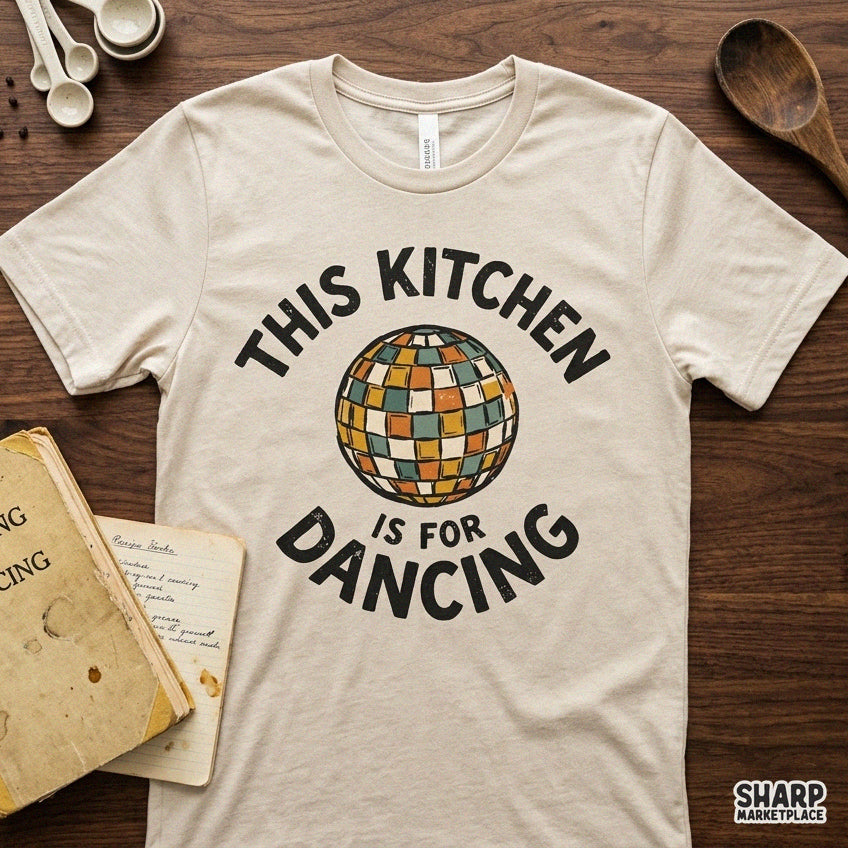 This Kitchen Is For Dancing retro disco ball PNG graphic for groovy Y2K home decor sublimation prints