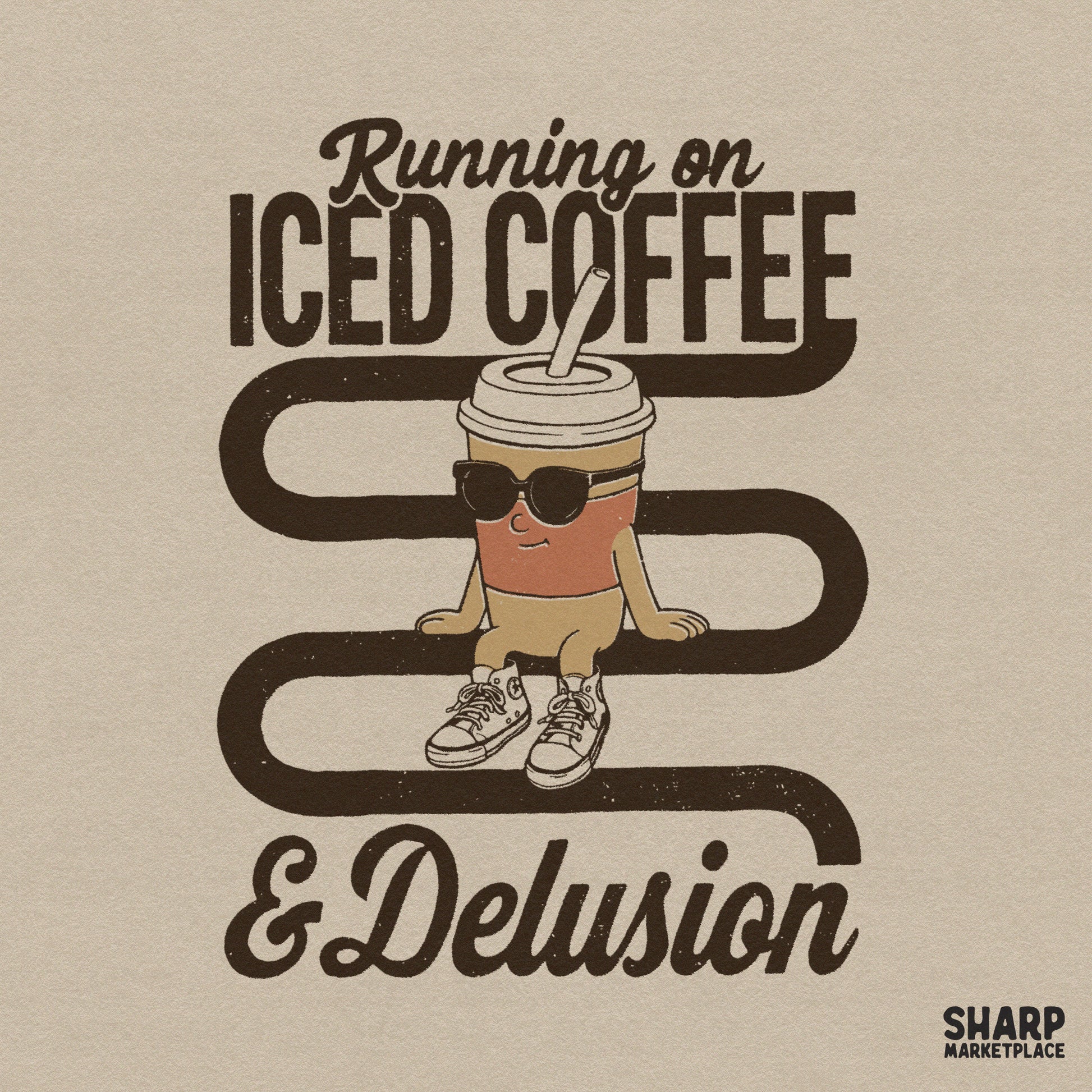 Funny sarcastic coffee png design for custom sublimation stickers and retro iced coffee mugs