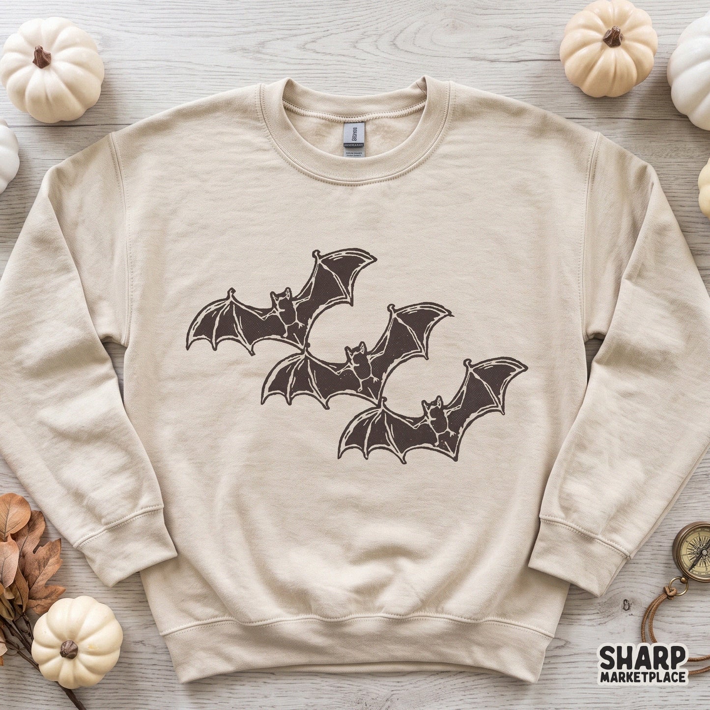 Vintage linocut style flying bats illustration for spooky season halloween shirts and sublimation crafts