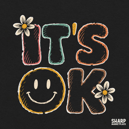 Retro 70s smiley face with daisies and positive quote PNG design for t-shirt sublimation