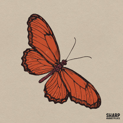 Vintage Orange Monarch Wings Botanical Print, Summer