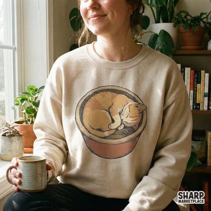 Sleeping Cat In Flower Pot PNG, Cute Cat Digital Download - 300 DPI