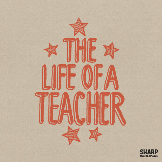 Retro teacher appreciation quote with a star doodle for custom sublimation t-shirts and school apparel