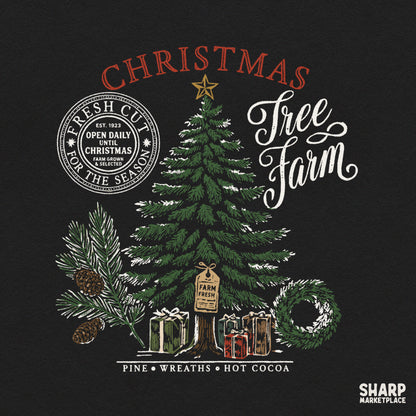 Retro winter Christmas tree farm PNG sublimation design for shirts and holiday decor