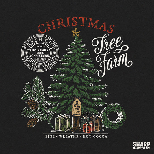 Retro winter Christmas tree farm PNG sublimation design for shirts and holiday decor