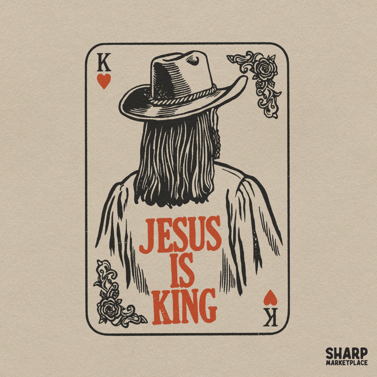 Jesus is King western playing card PNG design for retro country Christian cowboy t-shirts and transfers
