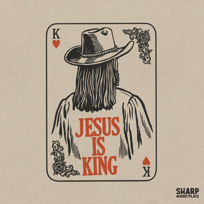 Jesus is King western playing card PNG design for retro country Christian cowboy t-shirts and transfers