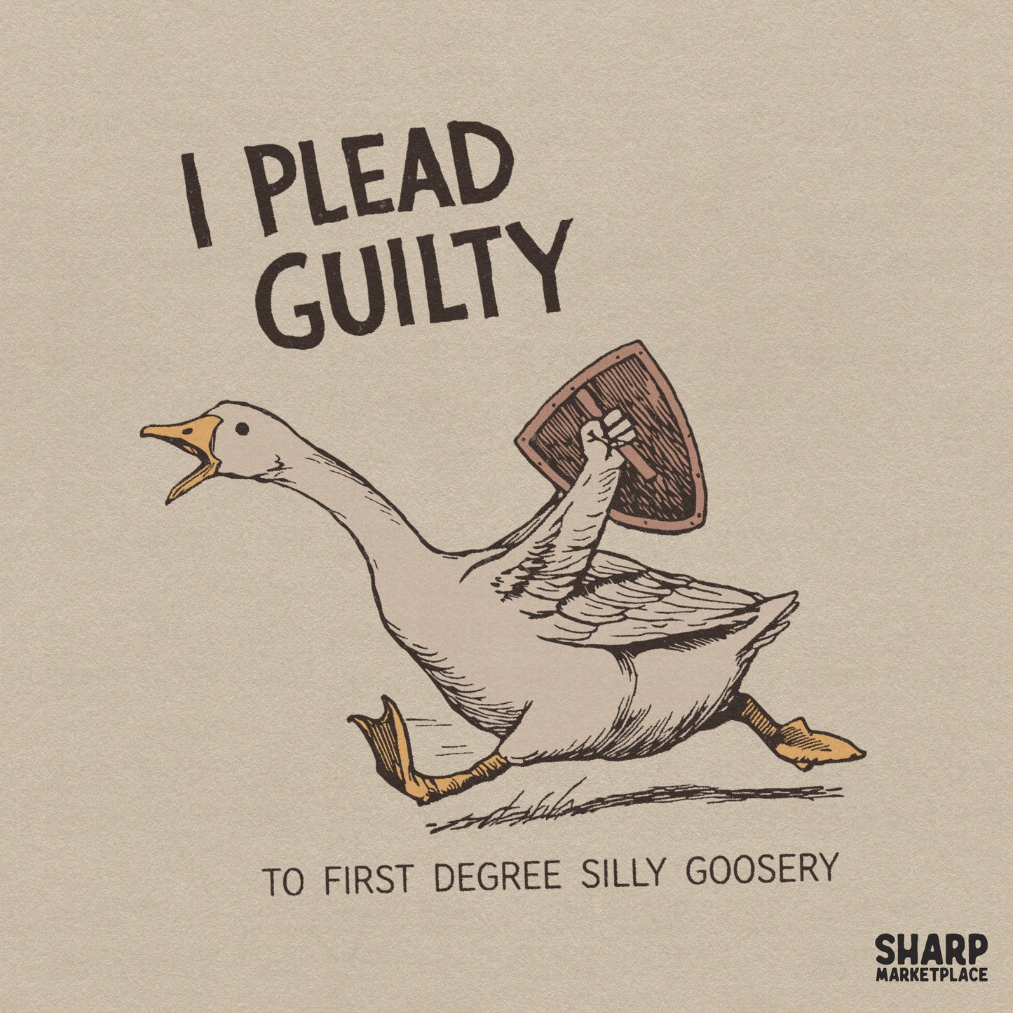 Sarcastic silly goose running shield art funny animal meme png design for custom t-shirts and retro apparel