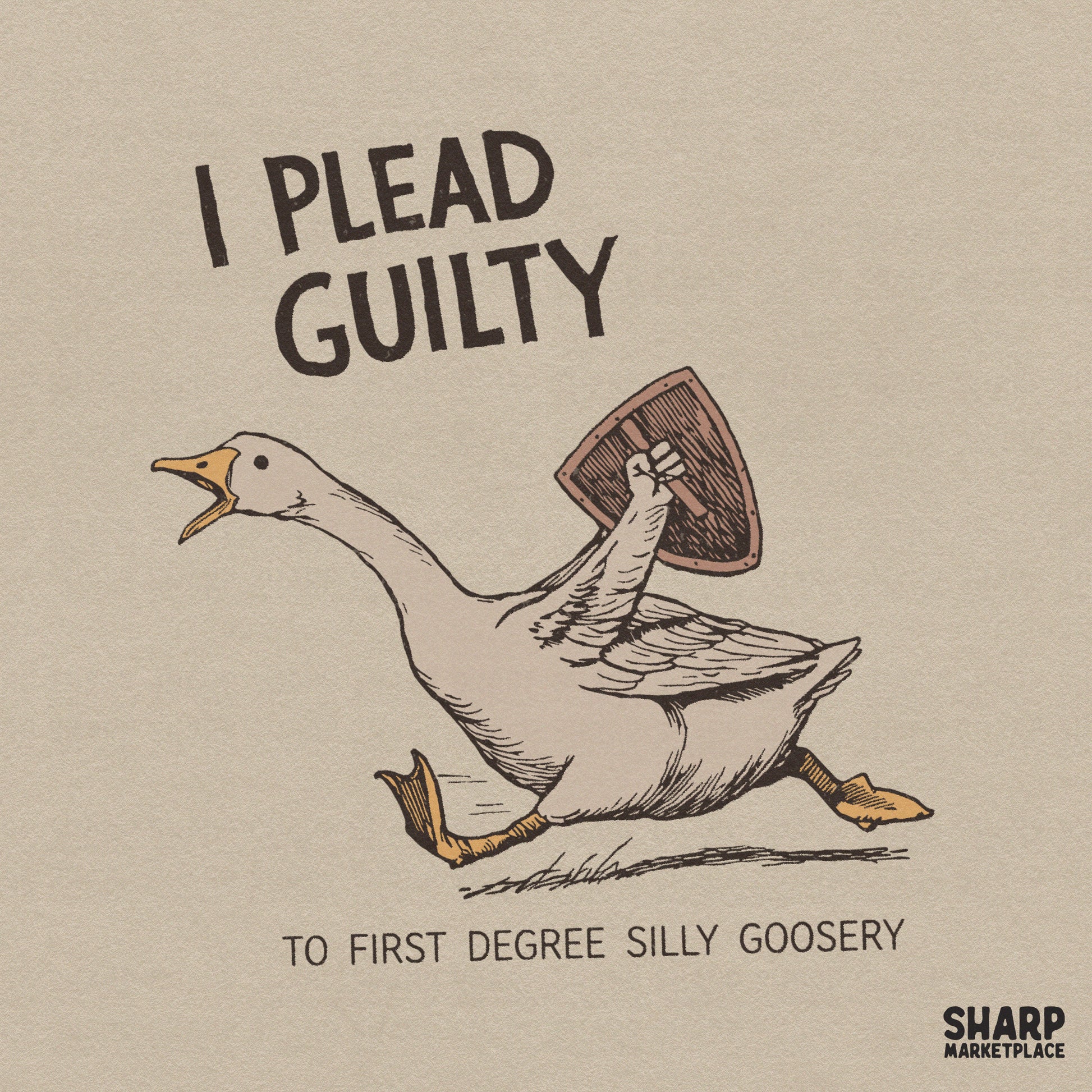 Sarcastic silly goose running shield art funny animal meme png design for custom t-shirts and retro apparel