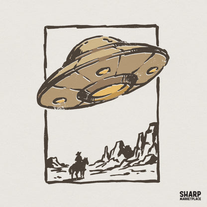 UFO Cowboy PNG Design, Western Alien Spaceship Graphic - 300 DPI Design