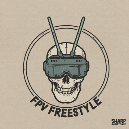 Edgy aviator skull wearing drone goggles PNG design for FPV freestyle pilot streetwear t-shirts