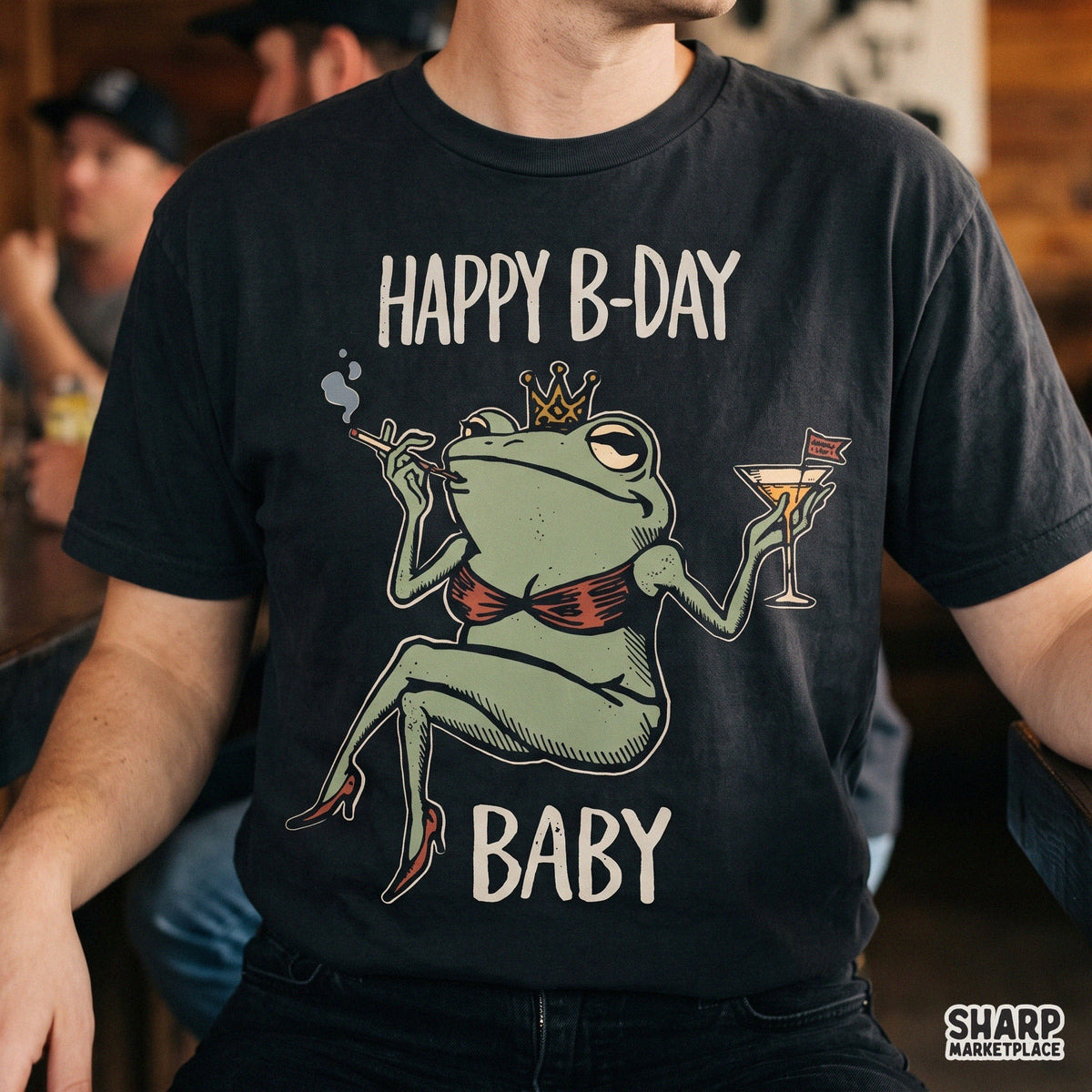 Retro bikini frog digital PNG clip art for funny birthday shirts and sarcastic animal meme graphics