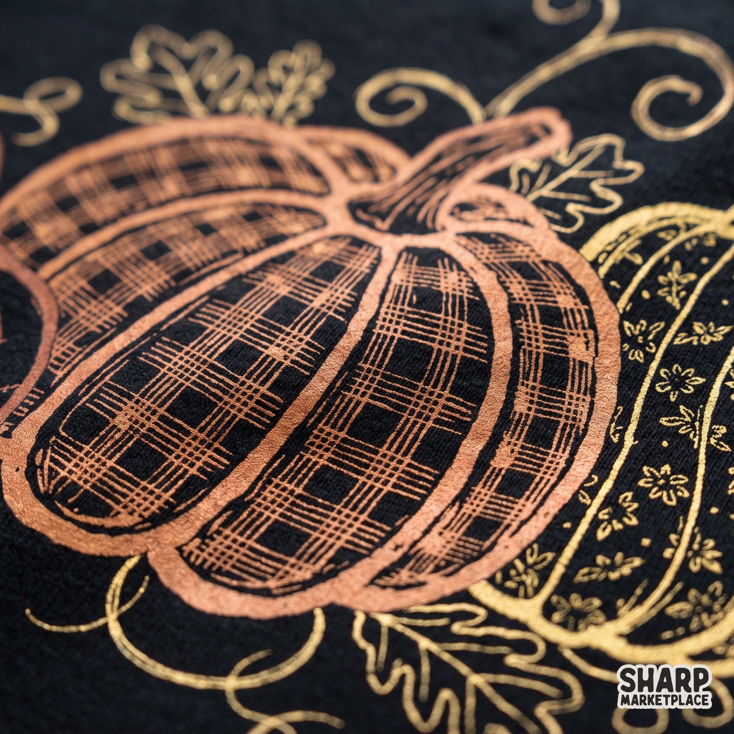 Cozy vintage patterned pumpkins trio art print for autumn and thanksgiving sublimation crafts