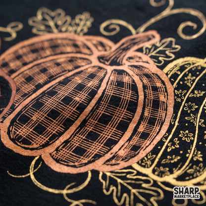 Cozy vintage patterned pumpkins trio art print for autumn and thanksgiving sublimation crafts