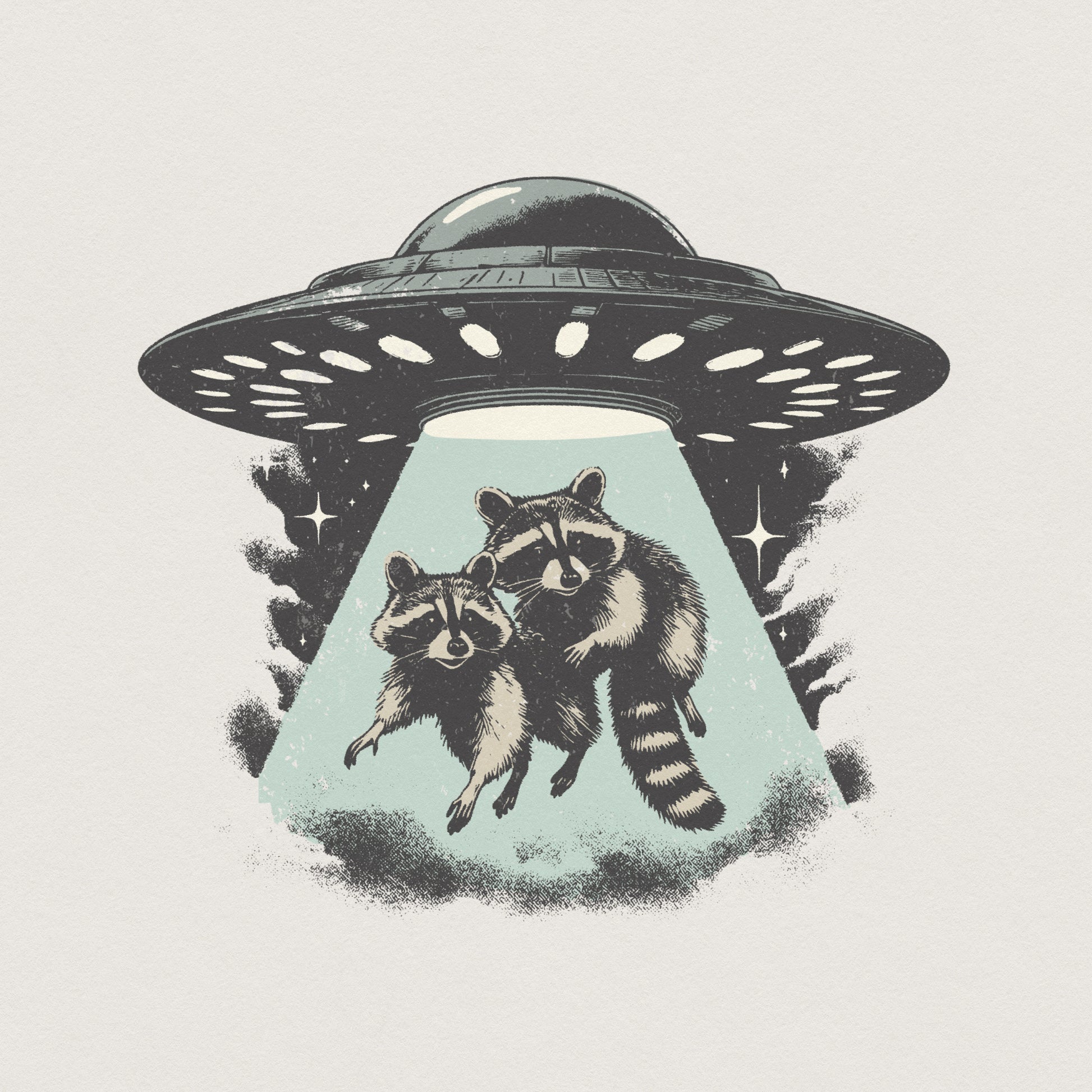 Raccoons Abducted by UFO PNG, Cute Alien Animal Shirt - 300 DPI Design