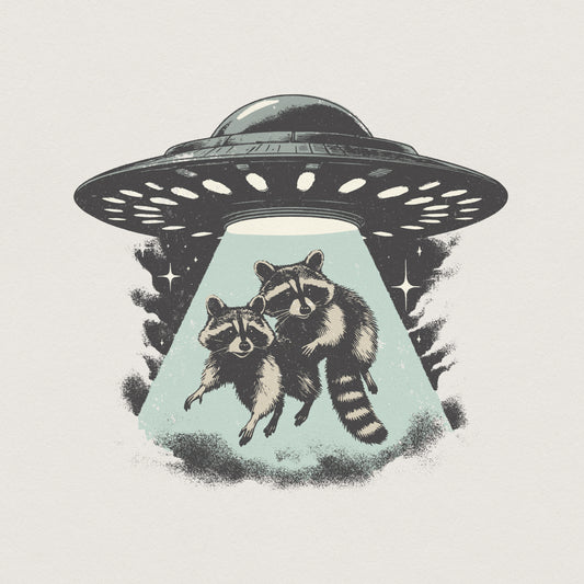 Raccoons Abducted by UFO PNG, Cute Alien Animal Shirt - 300 DPI Design