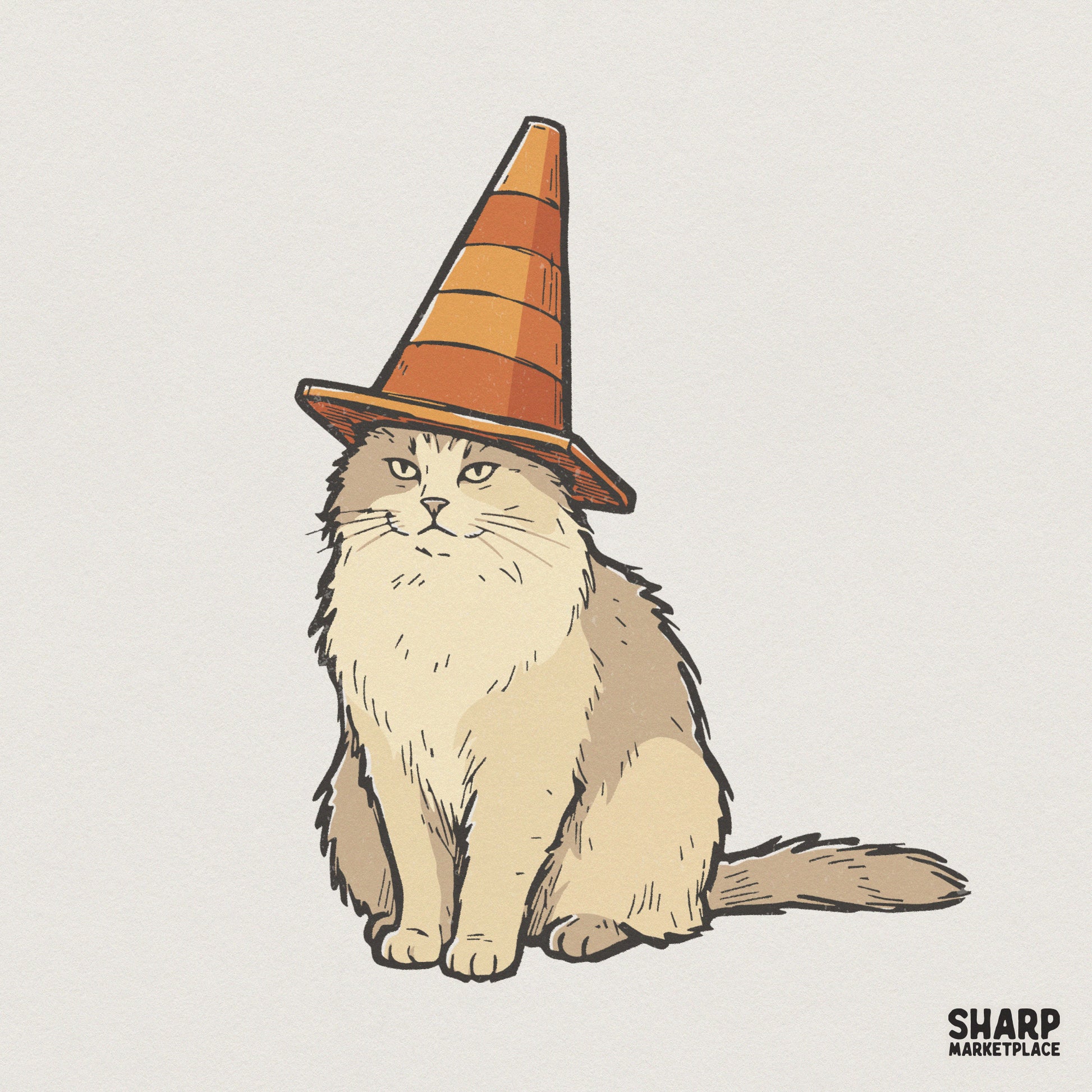 Cat With Traffic Cone Hat PNG, Funny Cat Digital Download - 300 DPI