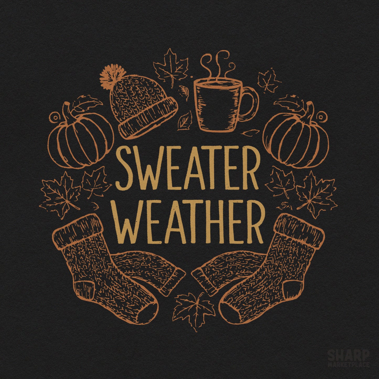 Retro sweater weather fall png with a cozy season pumpkin circular design for autumn coffee mug sublimation