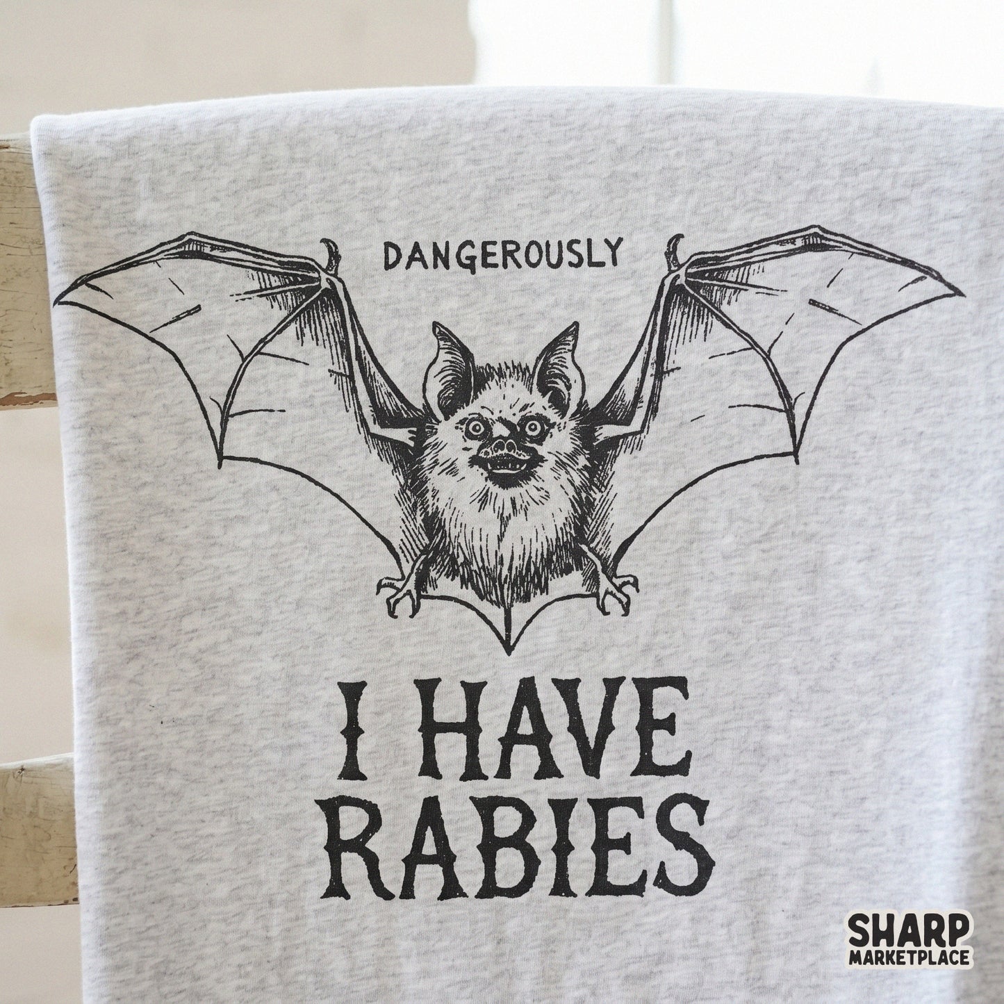 Dangerously I Have Rabies funny feral bat PNG for sarcastic unhinged meme shirts and spooky season Halloween apparel