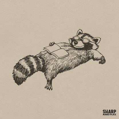 Relaxed Raccoon Reading Book with Glasses Trendy PNG