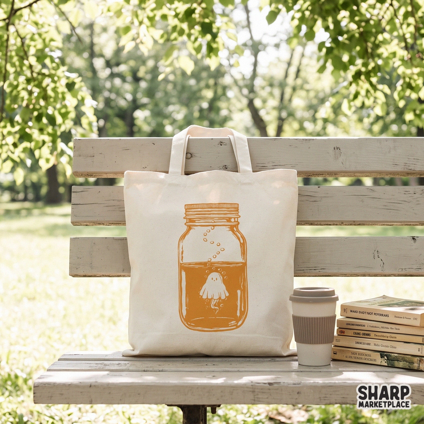 Cute ghost in a mason jar spooky season digital design for Halloween and fall themed apparel and sublimation crafts