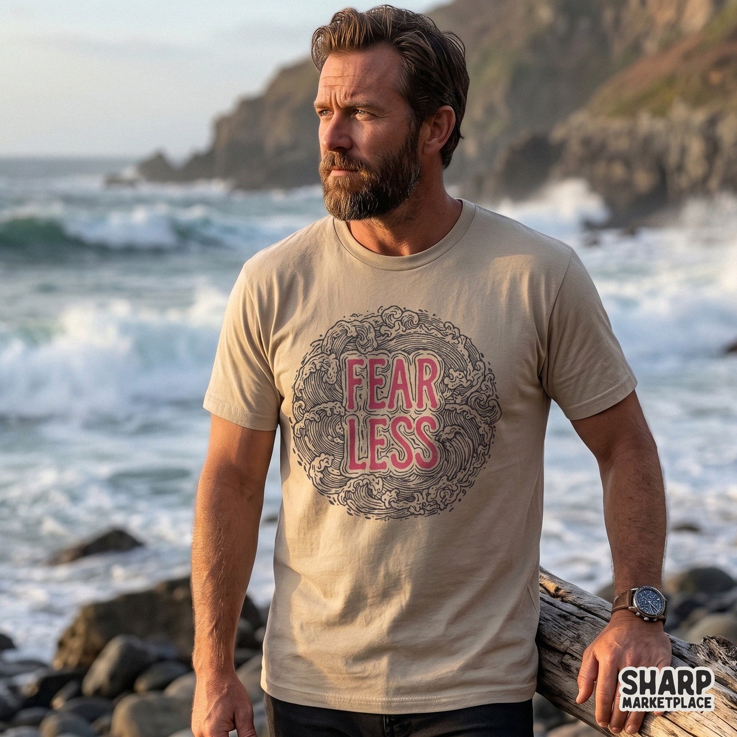 Vintage ocean waves retro graphic tee design for trendy summer beach sublimation projects