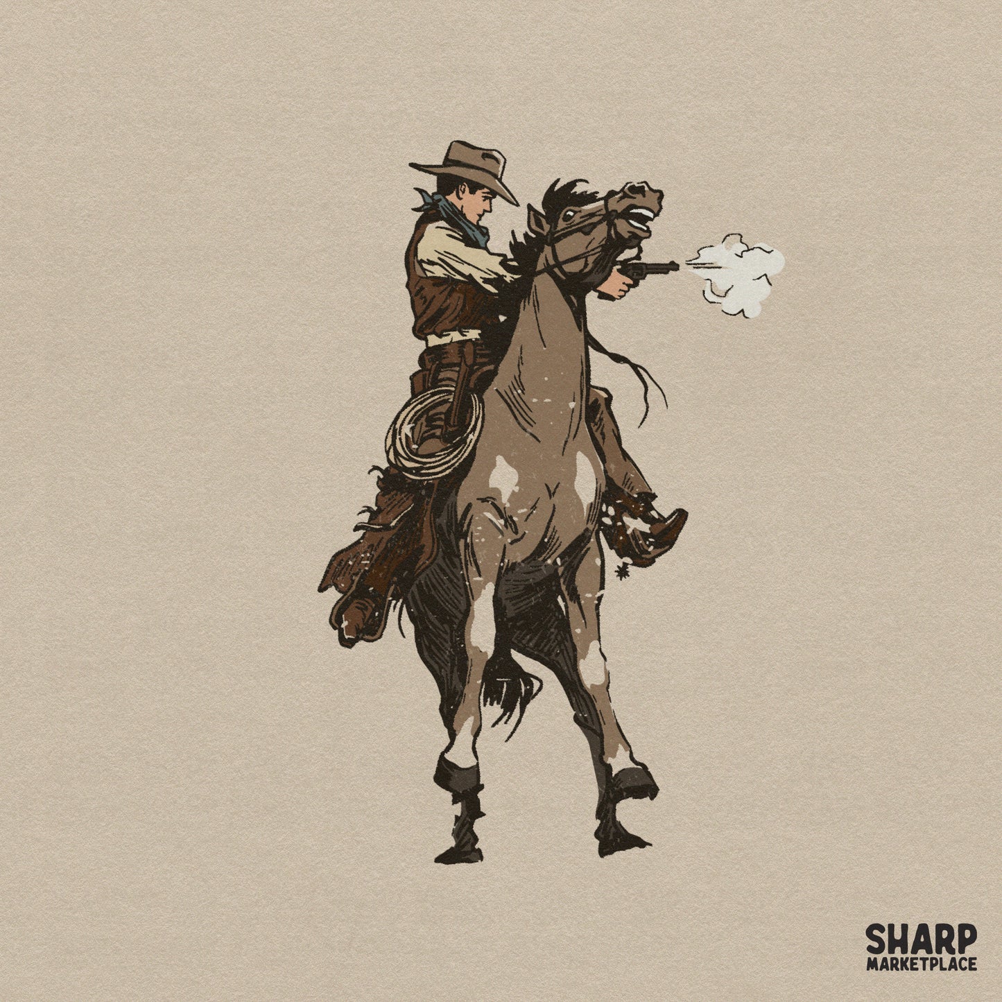 Rearing Horse Cowboy Scene, Western PNG Rodeo Art - 300 DPI Design for