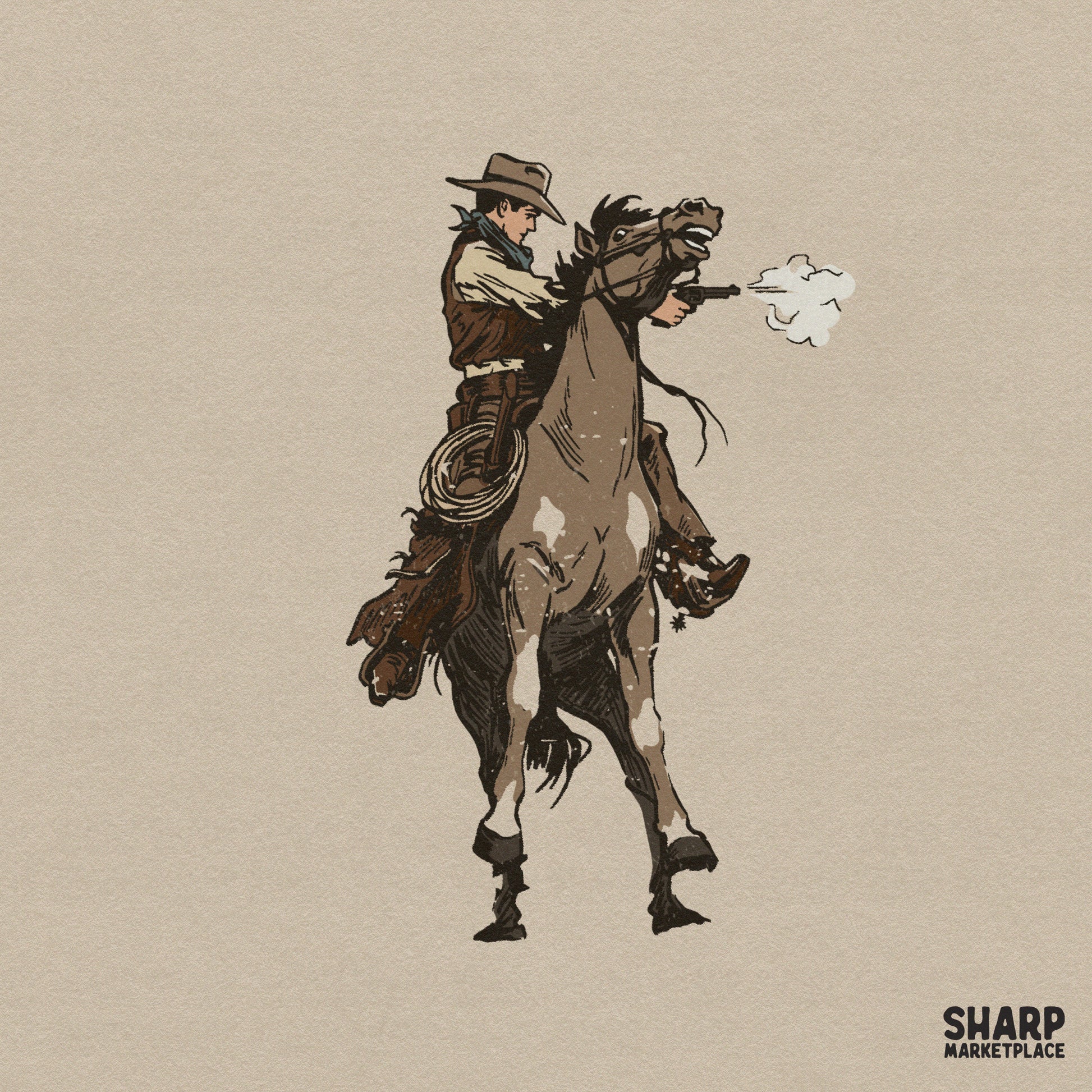 Rearing Horse Cowboy Scene, Western PNG Rodeo Art - 300 DPI Design for