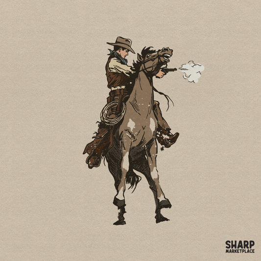 Rearing Horse Cowboy Scene, Western PNG Rodeo Art - 300 DPI Design for